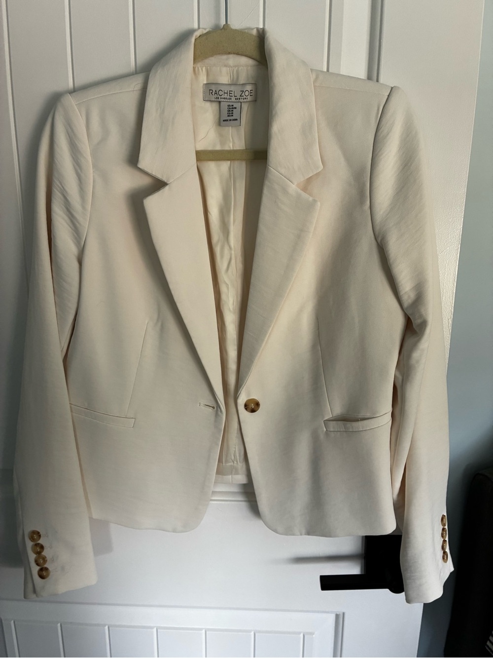Rachel Zoe Ivory/White Single-Button Notch Lapel Blazer